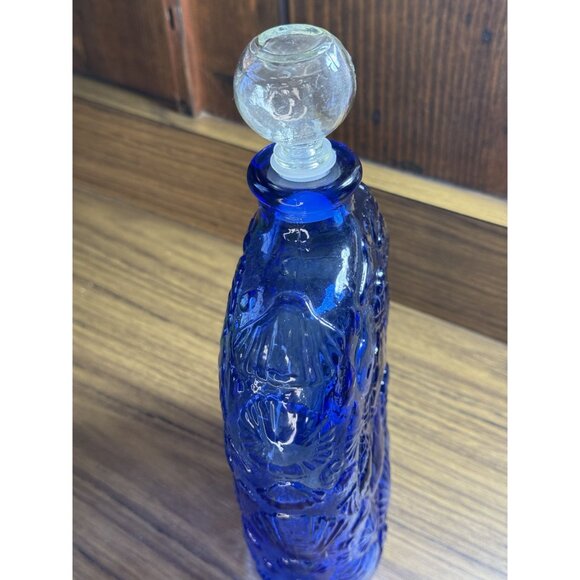 Vintage Cobalt Blue Glass Decanter With Embossed Fish & Sea Motif- SOLD - Picture 5 of 5